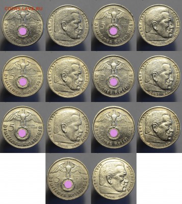 Германия. 5 рейхсмарок 1936-1939 гг. 7 шт. До 30.06.18. - CoinsLave_7_monet_02