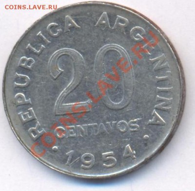 Аргентина 20 центаво 1954 г. До 1.05.11 г. 20-00 МСК. - Аргентина 20