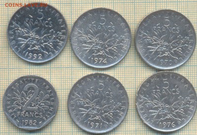 Франция 5 франков 1970-92 гг, фикс 15 руб - Франция 2 5 фр