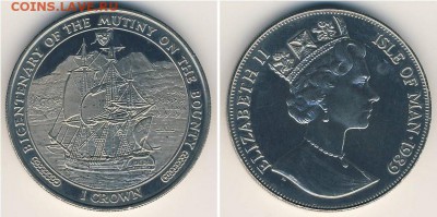Крона Шайба Остров Мэн 1 крона 1989 Корабль - krona_shajba_ostrov_men_1_krona_1989_200_let_mjatezhu_na_baunti_korabl_parusnik