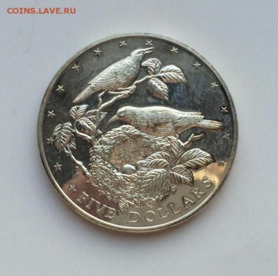 Крона Шайба Острова Кука 5$ долларов 1978 птицы фауна Серебр - krona_shajba_ostrova_kuka_5_dollarov_1978_pticy_fauna_serebro