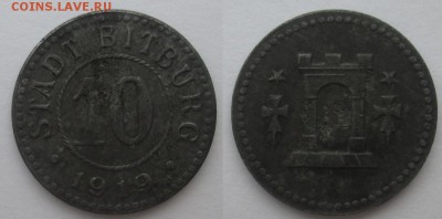 Нотгельды Германии. Обзорная тема. - 10 пф. 1919г. Битбург.JPG