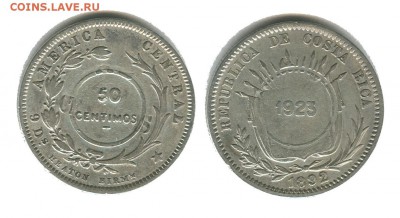 Перу 1 песета 1880, Коста-Рика 50 сентимос 1923 - КОСТА РИКА 50 сентимос 1923