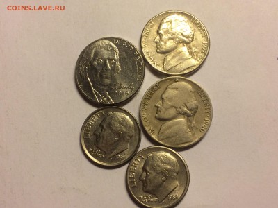 Монеты США 15 шт ( 5 центов , доллары , 10ц,1ц,50ц) - image