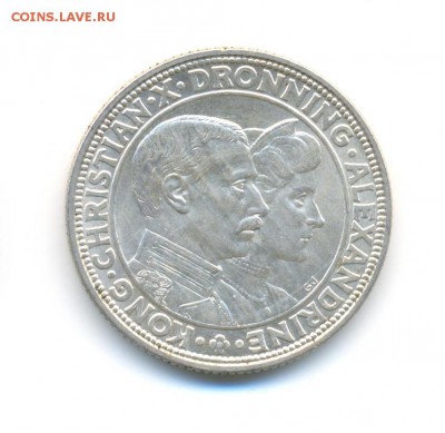 Ag. Дания 2 кроны 1923. АU. сереб. свадьба. до 15.07 22:00 - 3