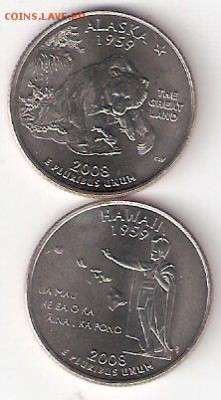 Квотеры Аляска D, Гавайи D состояние UNC - Alyska D,Gavayi D a