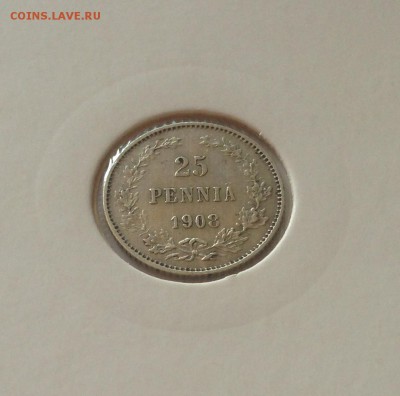 25 пенни 1908г. Русская Финляндия , до 22.07.18г. - 25p8