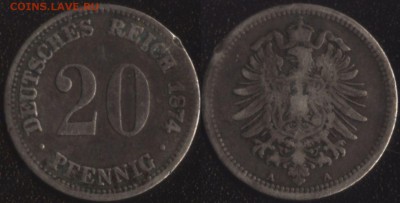 Германия (Империя) 20 пфеннигов 1874 до 22:00мск 23.07.18 - Германия (Империя) 20 пфеннигов 1874
