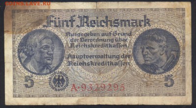 Германия 5 марок 1939-45 г.  20.07.18 г. 22 -00 МСК. - 5 марок 1939