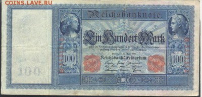Германия 100 марок 1910 г. Красная печать.20.07.18 г. 22 -00 - 100  м. 1910 1