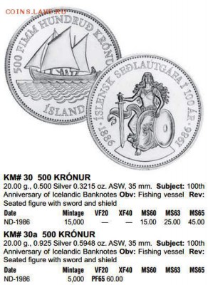 Исландия 500 крон 1986 PROOF КОРАБЛЬ - КРАУЗЕ Исландия.JPG