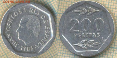 Испания 200 песет 1986 г., до 25.07.2018 г. 22.00 по Москве - Испания 200 песет 1986  2154