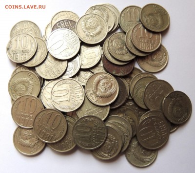 10 копеек 1961-1991м гг. 68 шт. одним лотом. - 10 копеек 1961-1991м (68 шт.).JPG