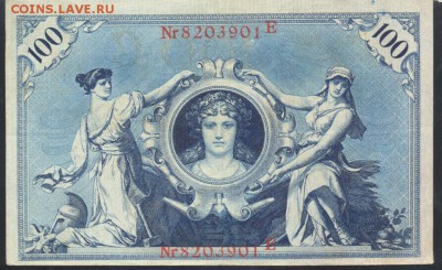 Германия 100 марок 1908 г.  Красная печать. 24.07.18 г. 22 - 100  м. 1908  кр.