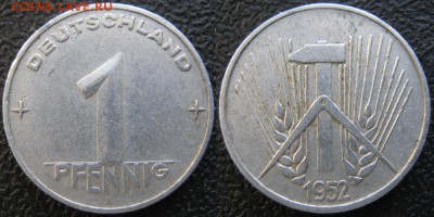 28.Ходячка ГДР 1 пфенниг 1948-1989г - 28.6. -ГДР 1 пфенниг 1952 А    7333