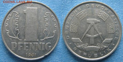 28.Ходячка ГДР 1 пфенниг 1948-1989г - 28.13. -ГДР 1 пфенниг 1961 А    7323