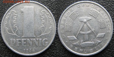 28.Ходячка ГДР 1 пфенниг 1948-1989г - 28.17. -ГДР 1 пфенниг 1964 А    7538
