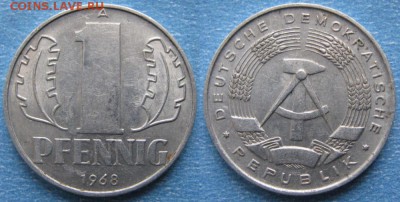 28.Ходячка ГДР 1 пфенниг 1948-1989г - 28.21. -ГДР 1 пфенниг 1968 А    170-к23-8202
