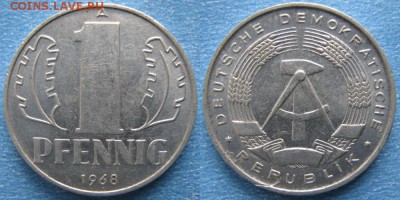 28.Ходячка ГДР 1 пфенниг 1948-1989г - 28.22. -ГДР 1 пфенниг 1968 А    7310