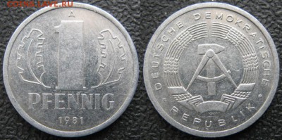 28.Ходячка ГДР 1 пфенниг 1948-1989г - 28.29. -ГДР 1 пфенниг 1981 А    7555