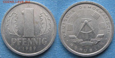 28.Ходячка ГДР 1 пфенниг 1948-1989г - 28.37. -ГДР 1 пфенниг 1989 А     8240