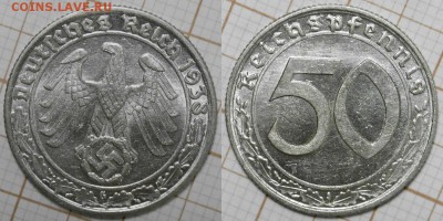 50 рейхспфеннигов 1938 G шт.блеск - 2-0