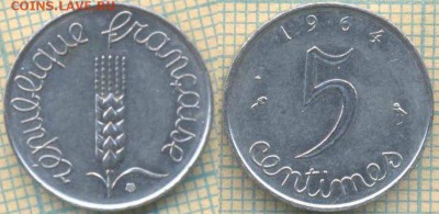 Франция 5 сантимов 1964 г., до 02.08.2018 г. 22.00 по Москве - Франция 5 сантимов 1964  2350