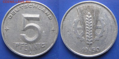 29.Ходячка ГДР 5 пфеннигов 1949-1988г. - 29.4. -ГДР 5 пфеннигов 1950 А    171-кл-6346