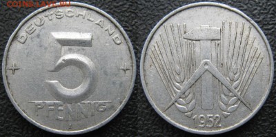 29.Ходячка ГДР 5 пфеннигов 1949-1988г. - 29.7. -ГДР 5 пфеннигов 1952 А    7366
