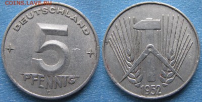 29.Ходячка ГДР 5 пфеннигов 1949-1988г. - 29.9. -ГДР 5 пфеннигов 1952 Е    170-К22-8197