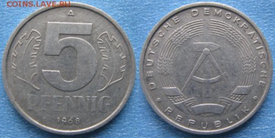 29.Ходячка ГДР 5 пфеннигов 1949-1988г. - 29.11. -ГДР 5 пфеннигов 1968 А    7299