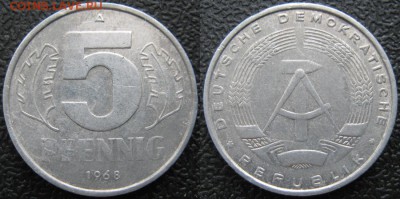 29.Ходячка ГДР 5 пфеннигов 1949-1988г. - 29.12. -ГДР 5 пфеннигов 1968 А    7361
