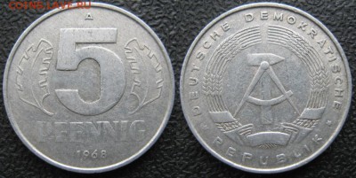29.Ходячка ГДР 5 пфеннигов 1949-1988г. - 29.13. -ГДР 5 пфеннигов 1968 А    7367