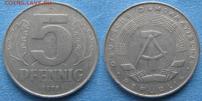 29.Ходячка ГДР 5 пфеннигов 1949-1988г. - 29.17. -ГДР 5 пфеннигов 1975 А    7020