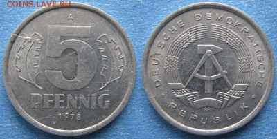 29.Ходячка ГДР 5 пфеннигов 1949-1988г. - 29.19. -ГДР 5 пфеннигов 1978 А    7298