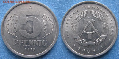 29.Ходячка ГДР 5 пфеннигов 1949-1988г. - 29.21. -ГДР 5 пфеннигов 1979 А    7301