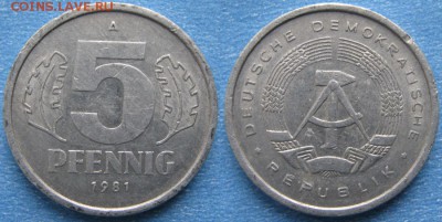 29.Ходячка ГДР 5 пфеннигов 1949-1988г. - 29.23. -ГДР 5 пфеннигов 1981 А    7307