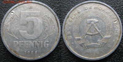 29.Ходячка ГДР 5 пфеннигов 1949-1988г. - 29.27. -ГДР 5 пфеннигов 1988 А    7536