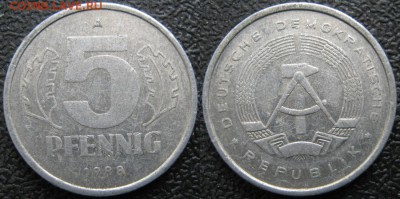 29.Ходячка ГДР 5 пфеннигов 1949-1988г. - 29.28. -ГДР 5 пфеннигов 1988 А    7537