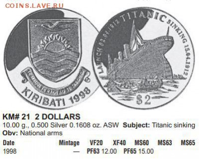 КИРИБАТИ 2 доллара 1998г Корабль "Титаник". - краузе.JPG