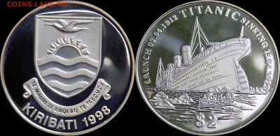 КИРИБАТИ 2 доллара 1998г Корабль "Титаник". - кирибати 2 $ 1998