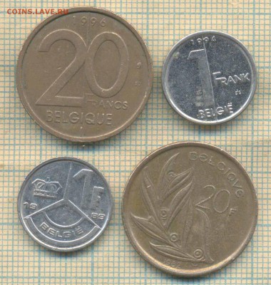 Бельгия 1 фр 1989,1994, 20 фр 1996,1982 г., до 09.08.2018 г. - Бельгия 4 монеты 2403