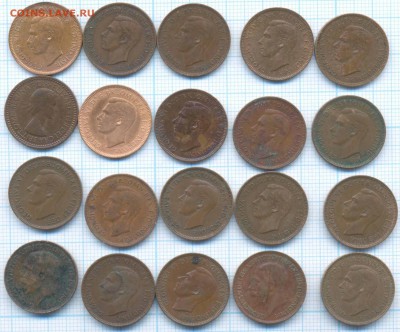 Великобритания фартинги 1919 -1953 гг., фикс 25 руб - 1 шт - Англия фикс 3а