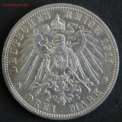 С РУБ.КАЙЗЕРРЕЙХ 3 марк 1911г. ВИЛЬГЕЛЬМ-II до 13.08. в 22-0 - IMG_3528.JPG