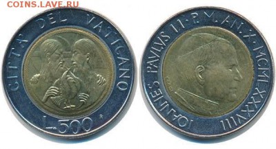 биметалл Ватикан 500 лир 1988 UNC - bimetall_vatikan_500_lir_1988_unc
