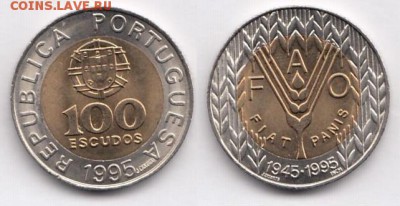 биметалл Португалия 100 эскудо 1995 ФАО - bimetall_portugalija_100_eskudo_1995_fao