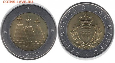 биметалл Сан Марино 500 лир 1987 15 лет возобновлению чеканк - bimetall_san_marino_500_lir_1987_15_let_vozobnovleniju_chekanke_monet
