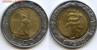 биметалл Сан Марино 500 лир 1995 ФАО FAO - bimetall_san_marino_500_lir_1995_fao_fao