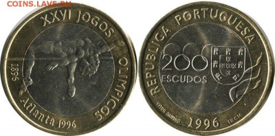 биметалл Португалия 200 эскудо 1996 XXVI летние Олимпийские - bimetall_portugalija_200_eskudo_1996_xxvi_letnie_olimpijskie_igry_atlanta_1996