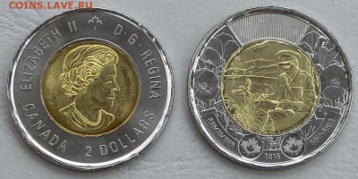 биметалл Канада 2$ доллара 2015 UNC На полях Фландрии - bimetall_kanada_2_dollara_2015_unc_100_let_stikhotvoreniju_na_poljakh_flandrii_v_zapajke